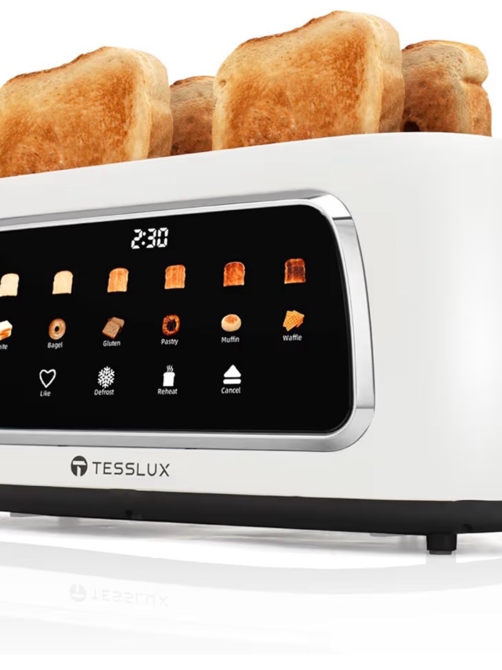 Tesslux Digital 4-Slice White Toaster with Touchscreen
